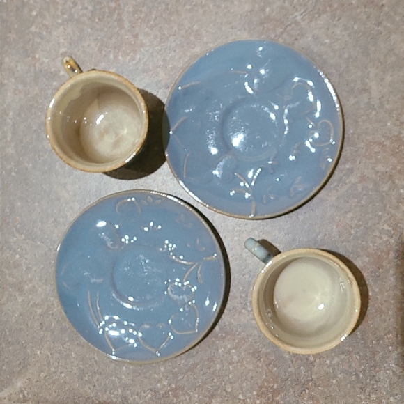 Vintage drip glaze teacup set hearts blue tea cup saucer - Picture 4 of 6